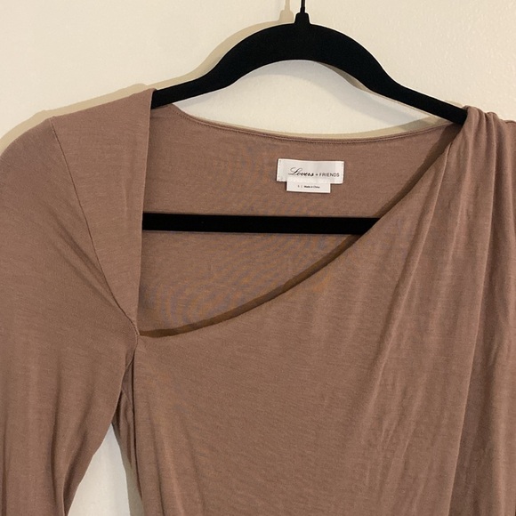 Lovers & Friends Cullen Bodysuit Asymmetrical Long Sleeve Taupe Women's Small - Picture 6 of 9